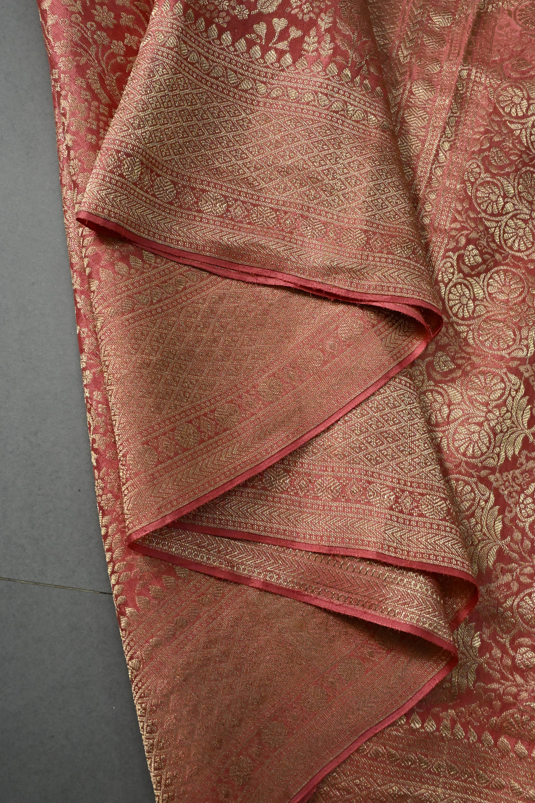 Light Rose Pink Mysore Silk Saree with Floral Zari Brocade Jaal and Zari Border | SILK MARK CERTIFIED | SHOBITAM