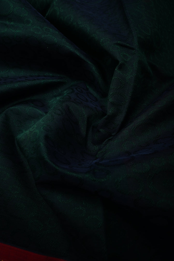 Green-Blue Dual Tone 9 Yards Madisar Silk Cotton Saree with Self Brocade and Contrast Border ,No Blouse Piece