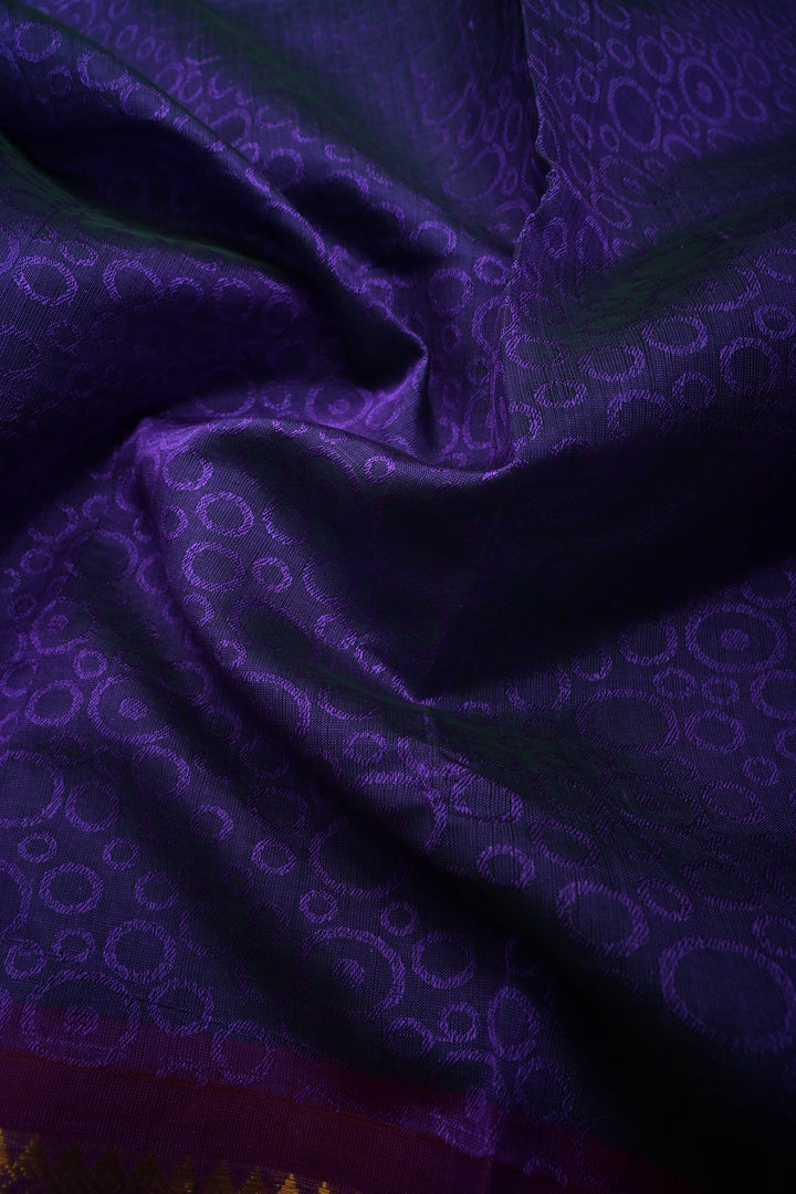 Purple-Green 9 Yards Madisar Silk Cotton Saree with Self Brocade and Contrast Minimal Zari Border ,No Blouse Piece