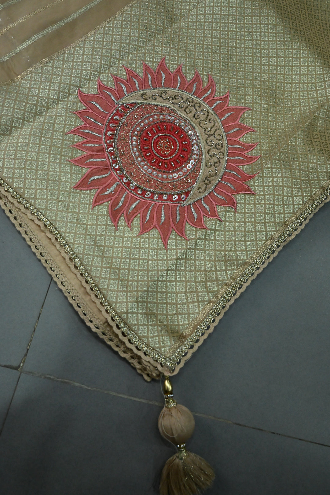 Dark Beige Vegan Viscose Silk Saree with 2 tone Vertical Zari Stripes and Minimal lace Border | SHOBITAM