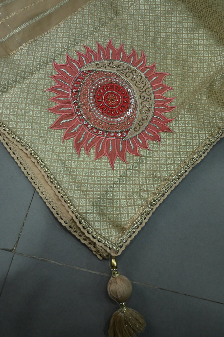 Dark Beige Vegan Viscose Silk Saree with 2 tone Vertical Zari Stripes and Minimal lace Border | SHOBITAM