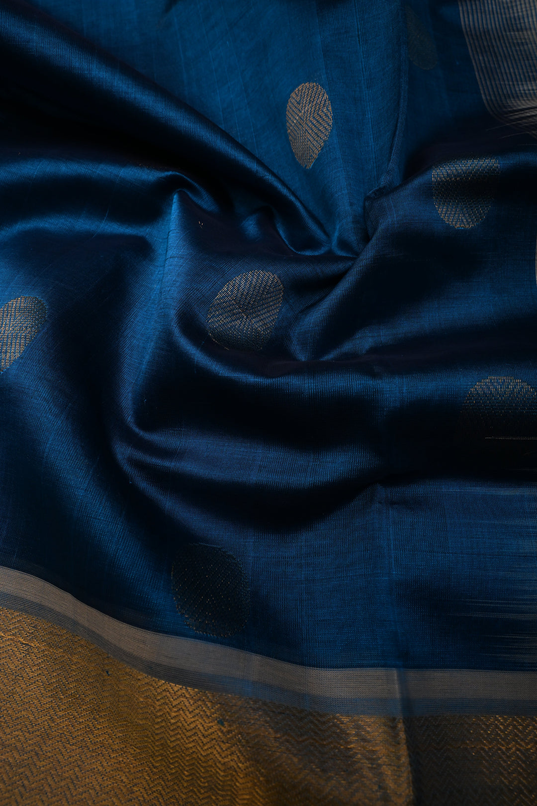 Peacock Blue 9 Yards Madisar Silk Cotton Saree with Contrast Zari Border ,No Blouse Piece