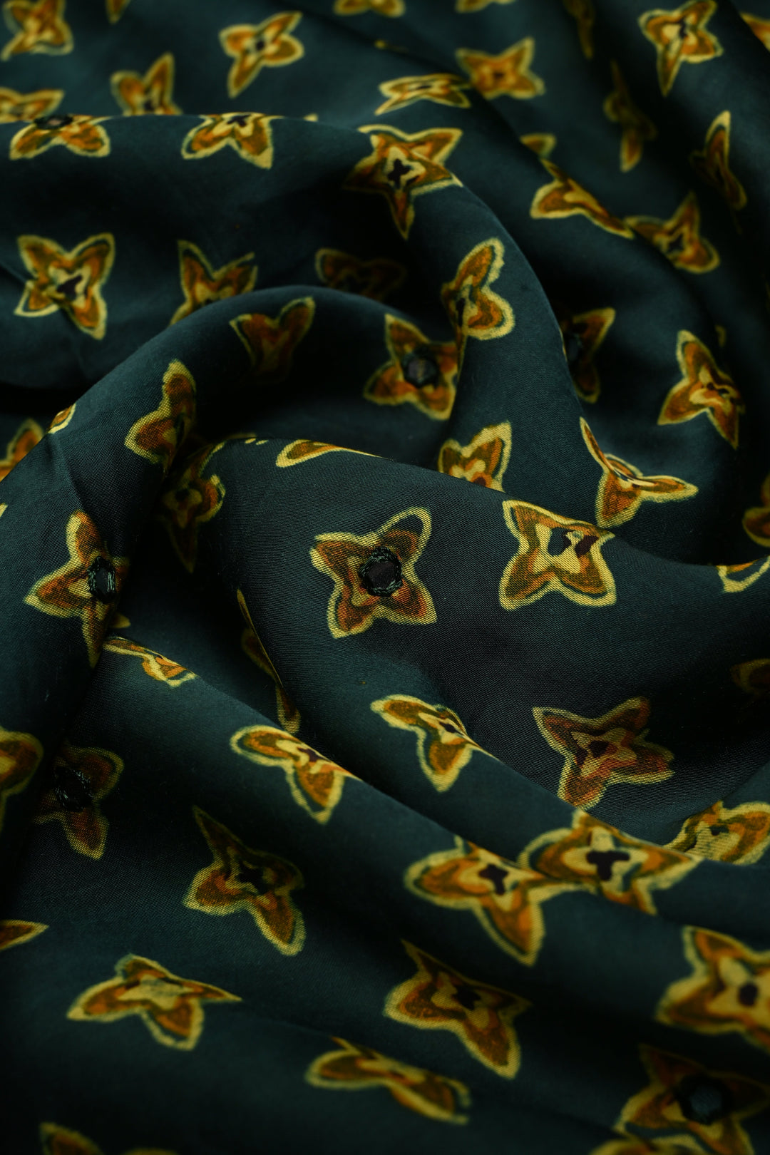 Hunter Green Authentic Hand Block Print on Modal Silk Saree with Hand Embellished Tikki work and Border | SHOBITAM