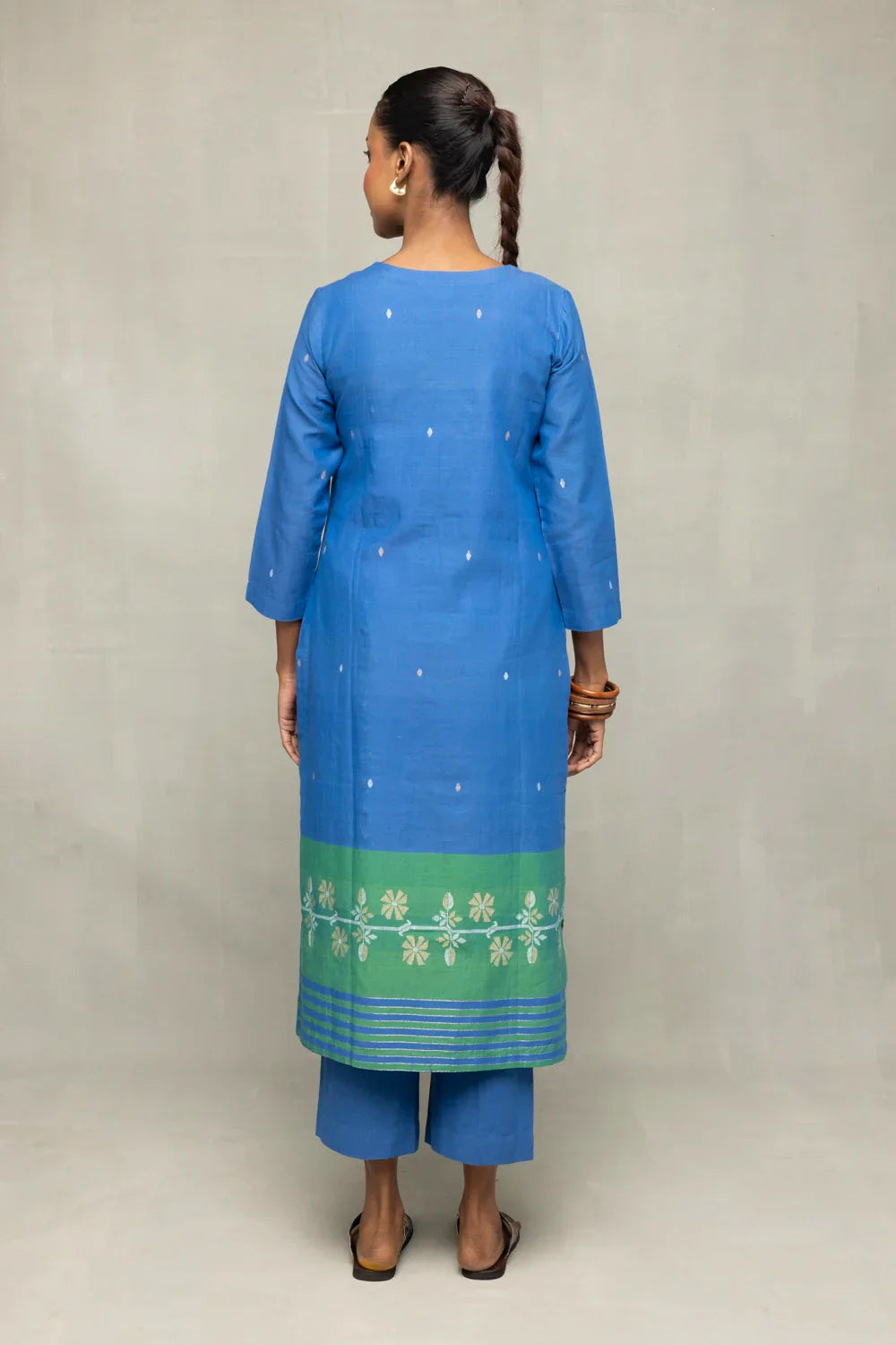 Blue and Green Jamdani Kurta Set With Dupatta  | SHOBITAM
