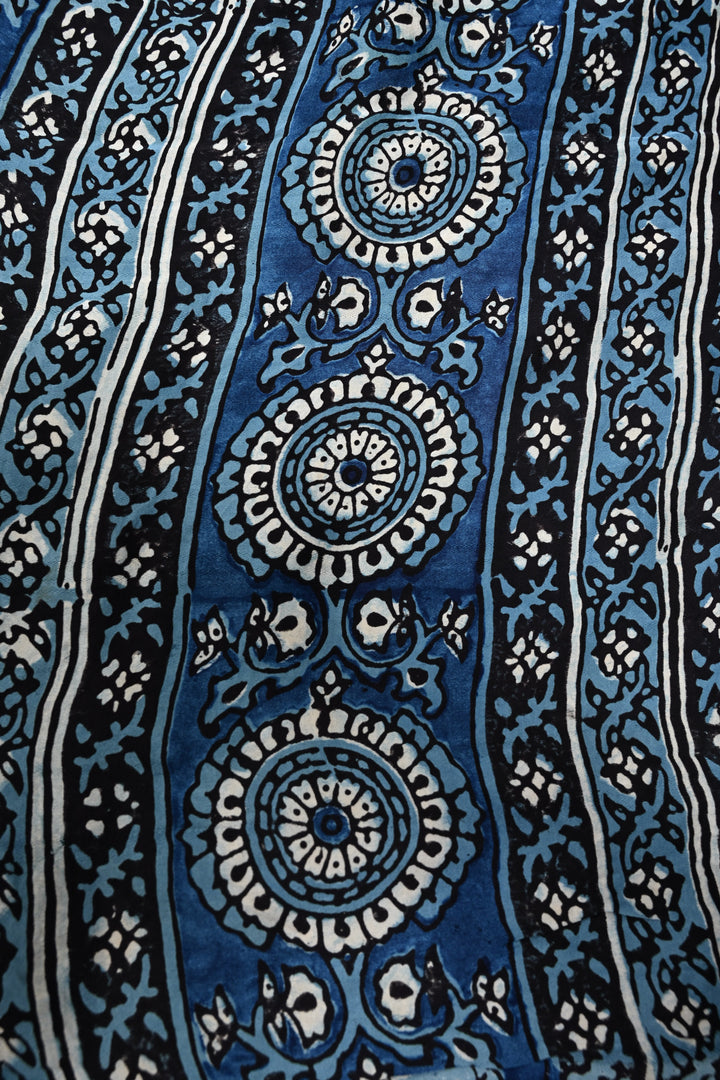 Bluish-Gray Authentic Hand Block Print on Modal Silk Saree with Hand Embellished Tikki Work  | SHOBITAM