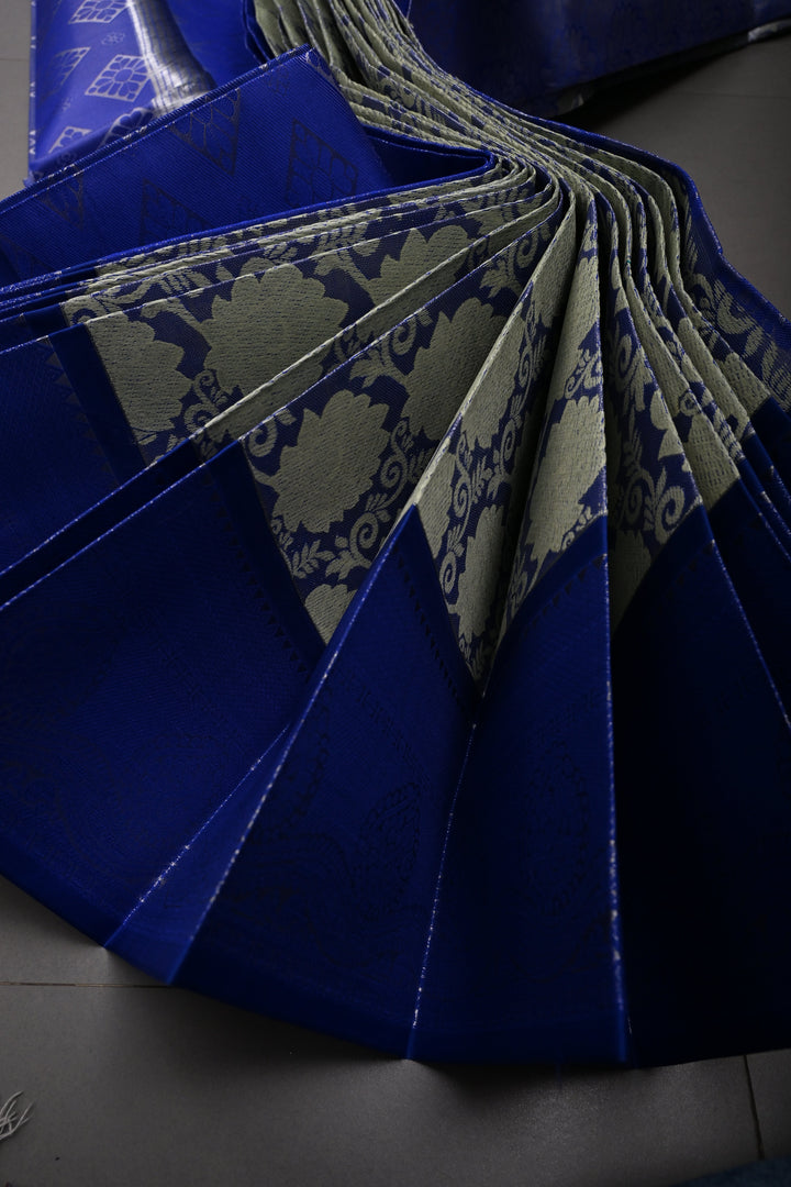 Green Kanjivaram Soft Semi Tissue Silk Saree with Meenakari Floral Brocade Jaal and Zari Border | SHOBITAM