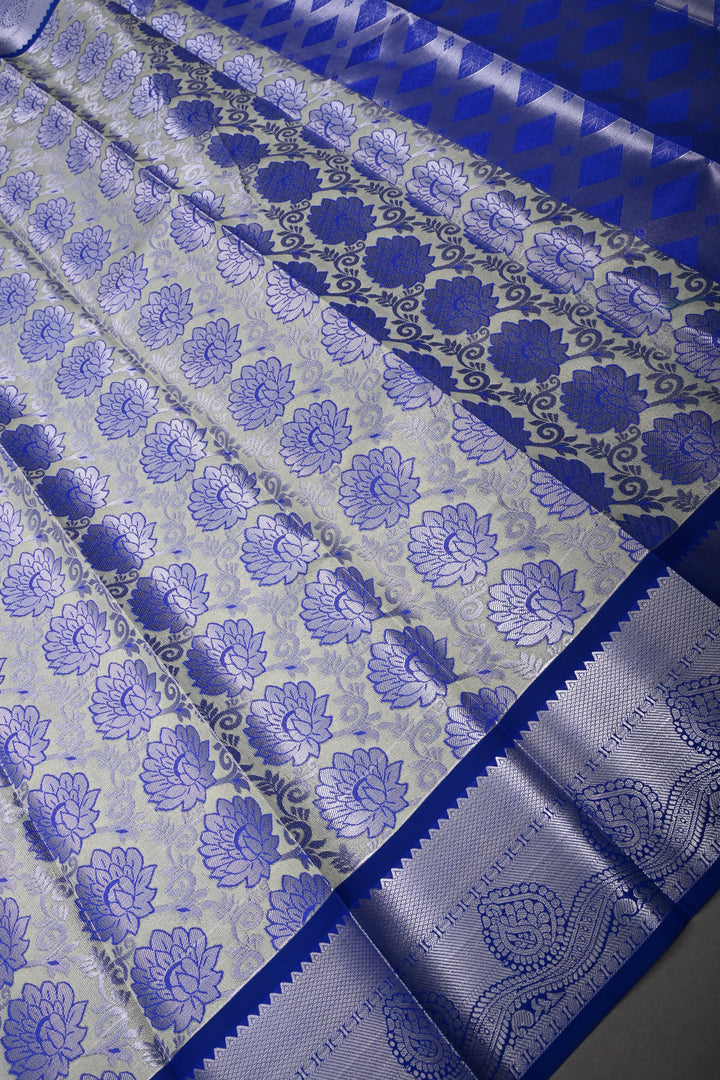 Green Kanjivaram Soft Semi Tissue Silk Saree with Meenakari Floral Brocade Jaal and Zari Border | SHOBITAM