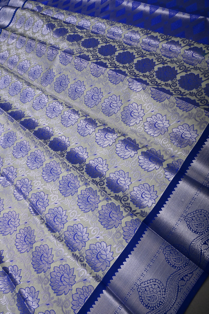 Green Kanjivaram Soft Semi Tissue Silk Saree with Meenakari Floral Brocade Jaal and Zari Border | SHOBITAM