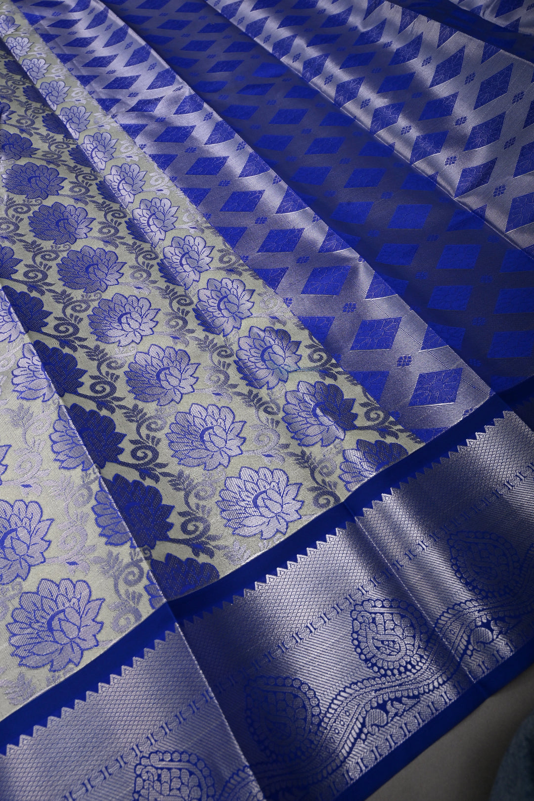 Green Kanjivaram Soft Semi Tissue Silk Saree with Meenakari Floral Brocade Jaal and Zari Border | SHOBITAM