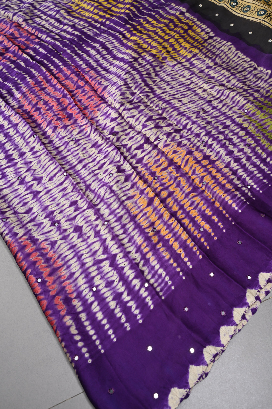 Tikki Work on Ajrakh Shibori Handcrafted Jugalbandi Saree in Purple Modal Silk  | SHOBITAM