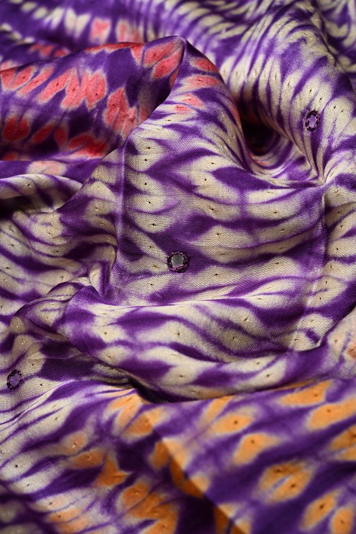 Tikki Work on Ajrakh Shibori Handcrafted Jugalbandi Saree in Purple Modal Silk  | SHOBITAM