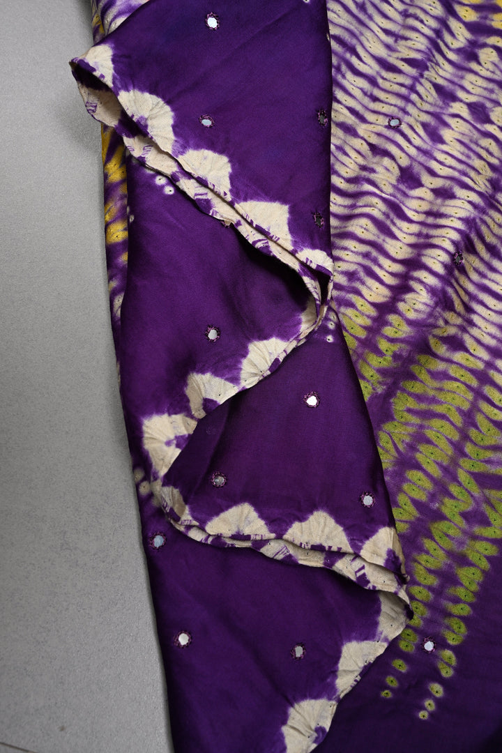 Tikki Work on Ajrakh Shibori Handcrafted Jugalbandi Saree in Purple Modal Silk  | SHOBITAM