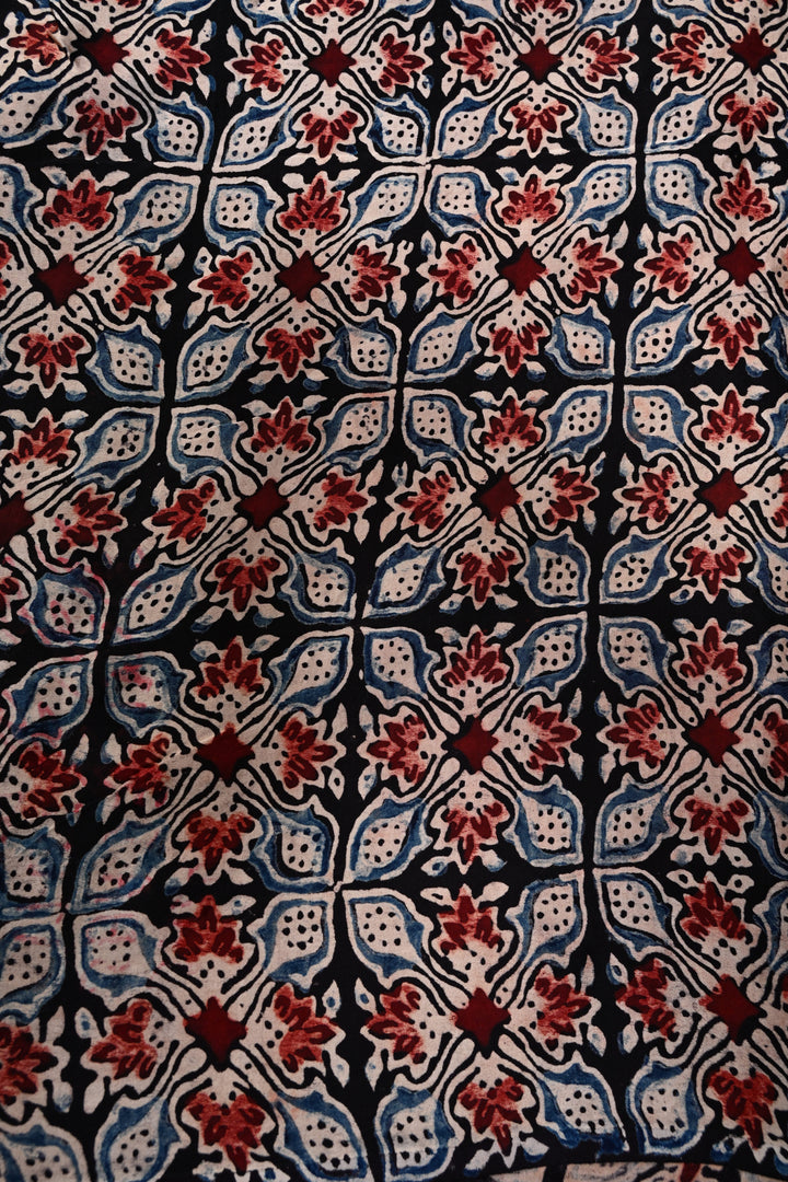 Black Authentic Hand Block Print on Modal Silk Saree with Hand Embellished Tikki work and Minimal Border | SHOBITAM