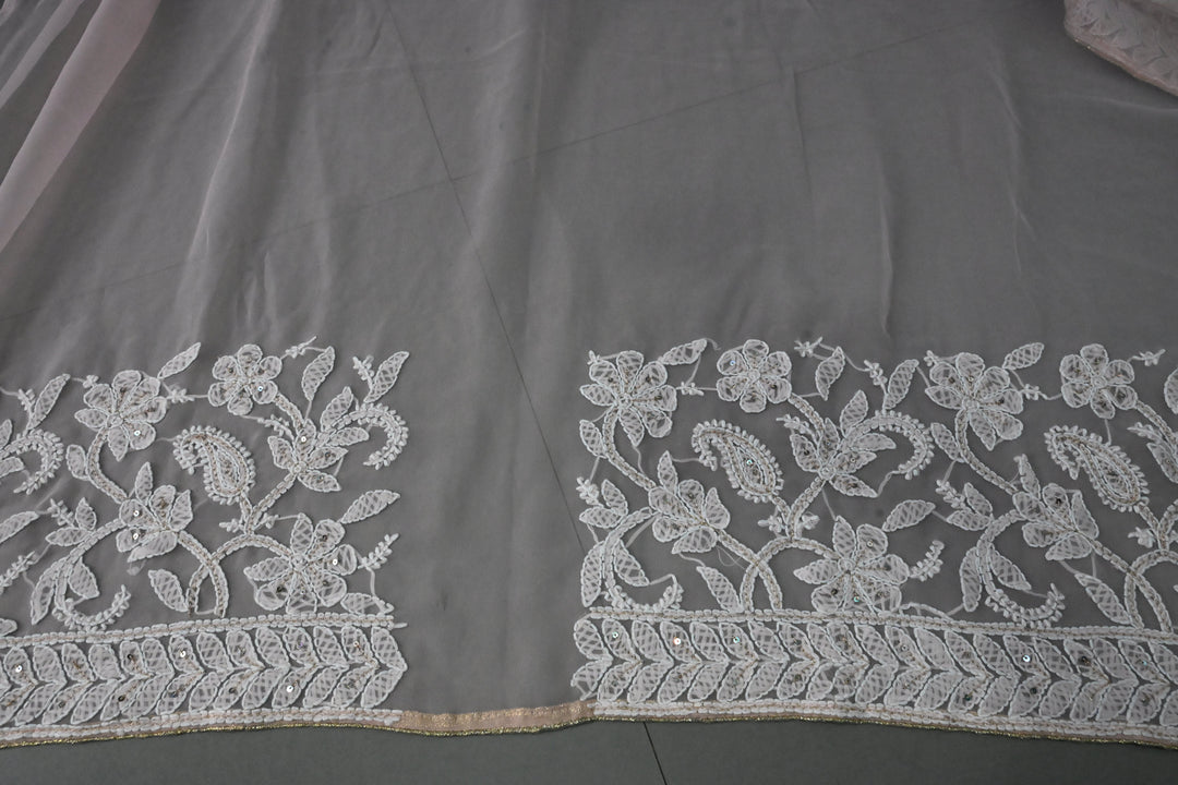 Peach Authentic Hand-Embroidered Full Jaal Chikankari Georgette Saree with Sequins and Aari work| SHOBITAM