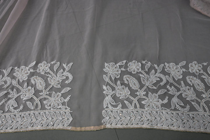 Peach Authentic Hand-Embroidered Full Jaal Chikankari Georgette Saree with Sequins and Aari work| SHOBITAM