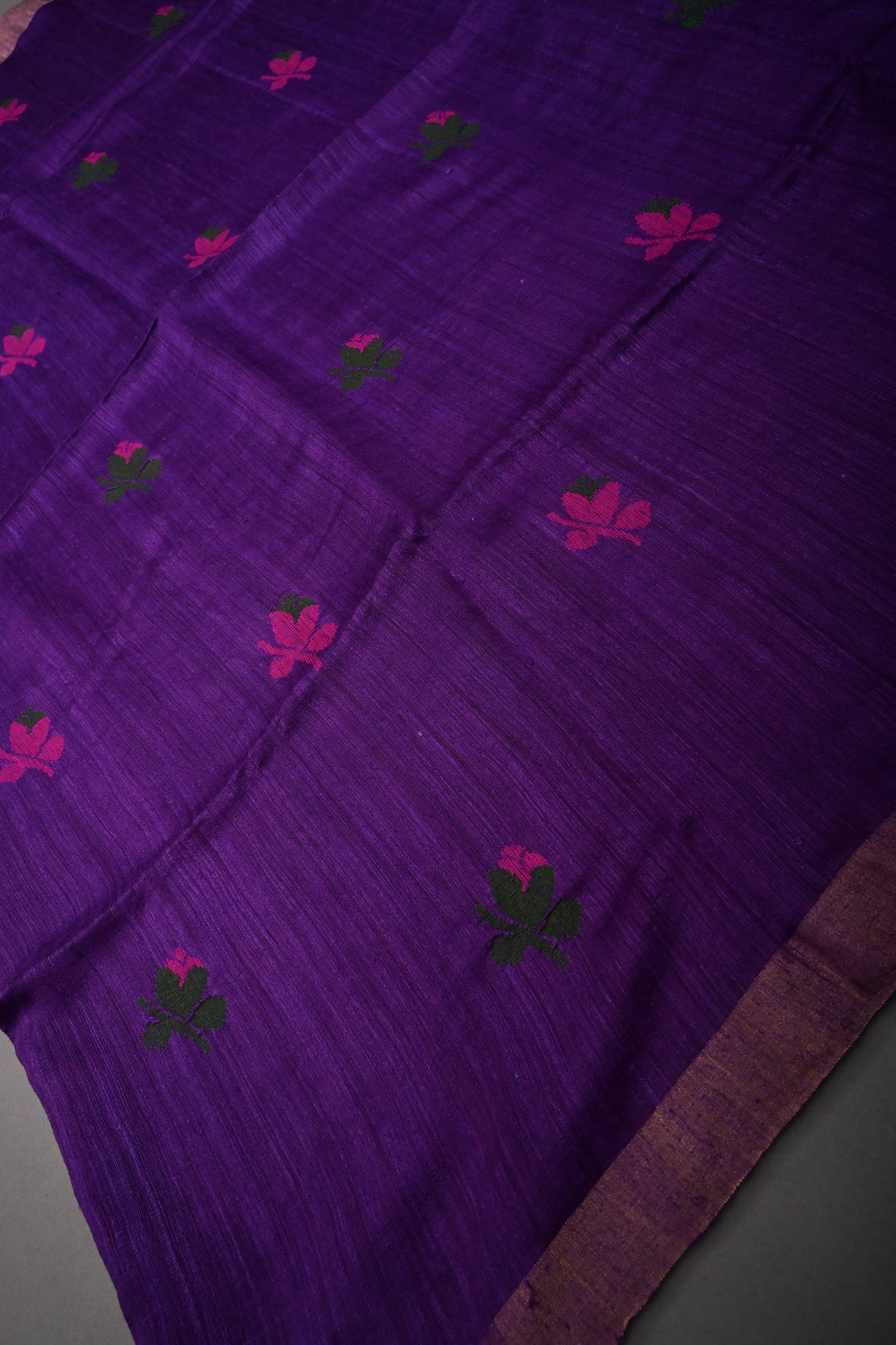 Deep Purple Matka Silk Saree with Jamdani Meenakari Weaving Buttas and Antique Zari Border | SILK MARK CERTIFIED | SHOBITAM