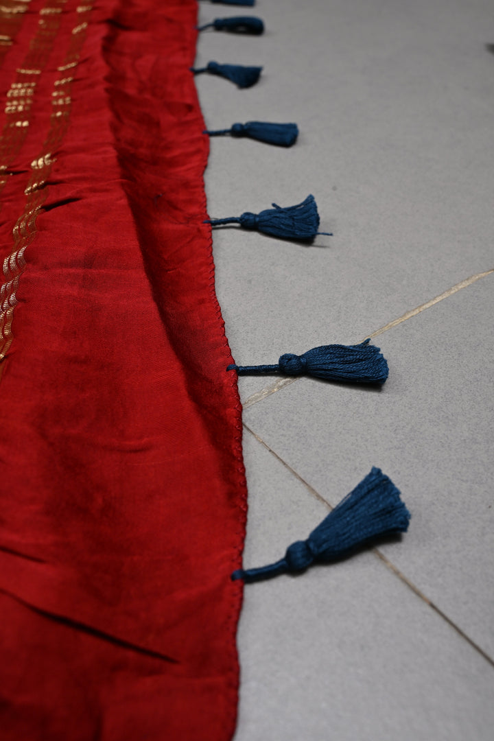 Tikki Work on Ajrakh Shibori Handcrafted Jugalbandi Saree in Blue Modal Silk  | SHOBITAM