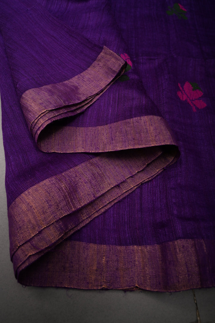 Deep Purple Matka Silk Saree with Jamdani Meenakari Weaving Buttas and Antique Zari Border | SILK MARK CERTIFIED | SHOBITAM
