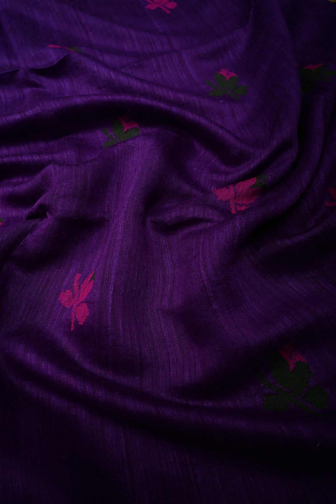 Deep Purple Matka Silk Saree with Jamdani Meenakari Weaving Buttas and Antique Zari Border | SILK MARK CERTIFIED | SHOBITAM