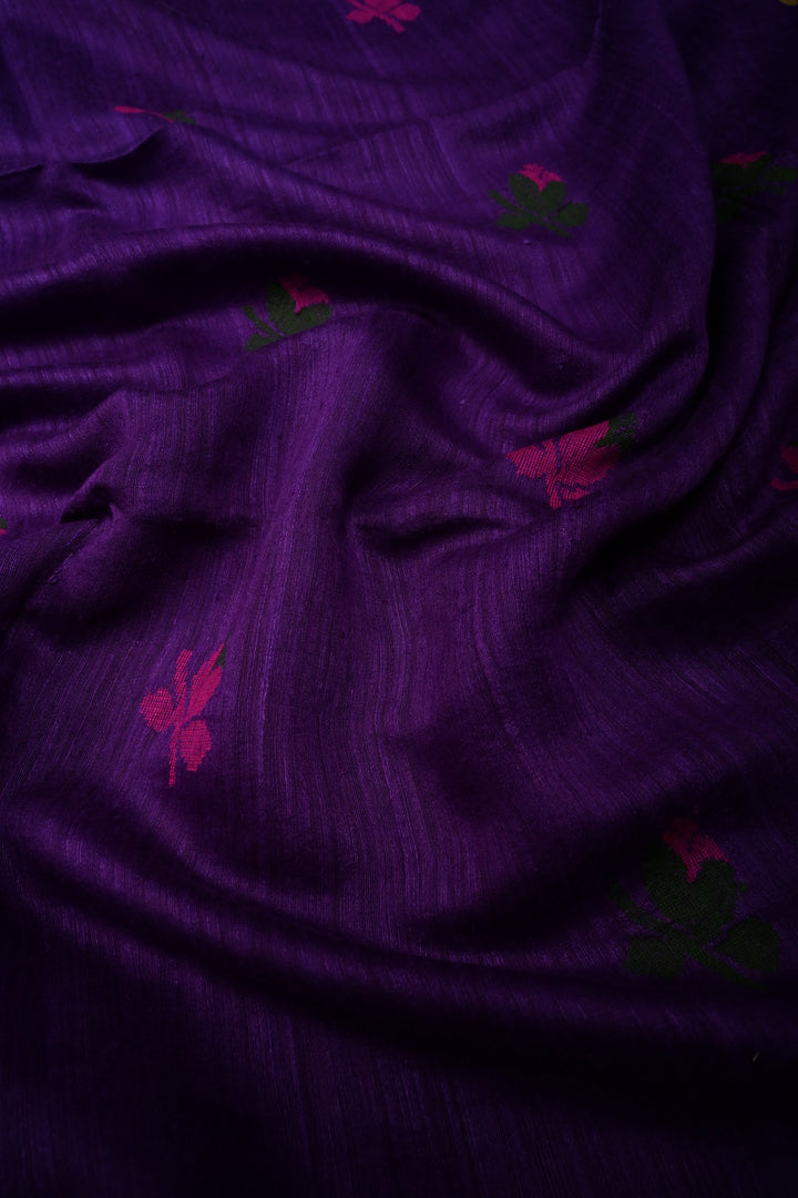 Deep Purple Matka Silk Saree with Jamdani Meenakari Weaving Buttas and Antique Zari Border | SILK MARK CERTIFIED | SHOBITAM