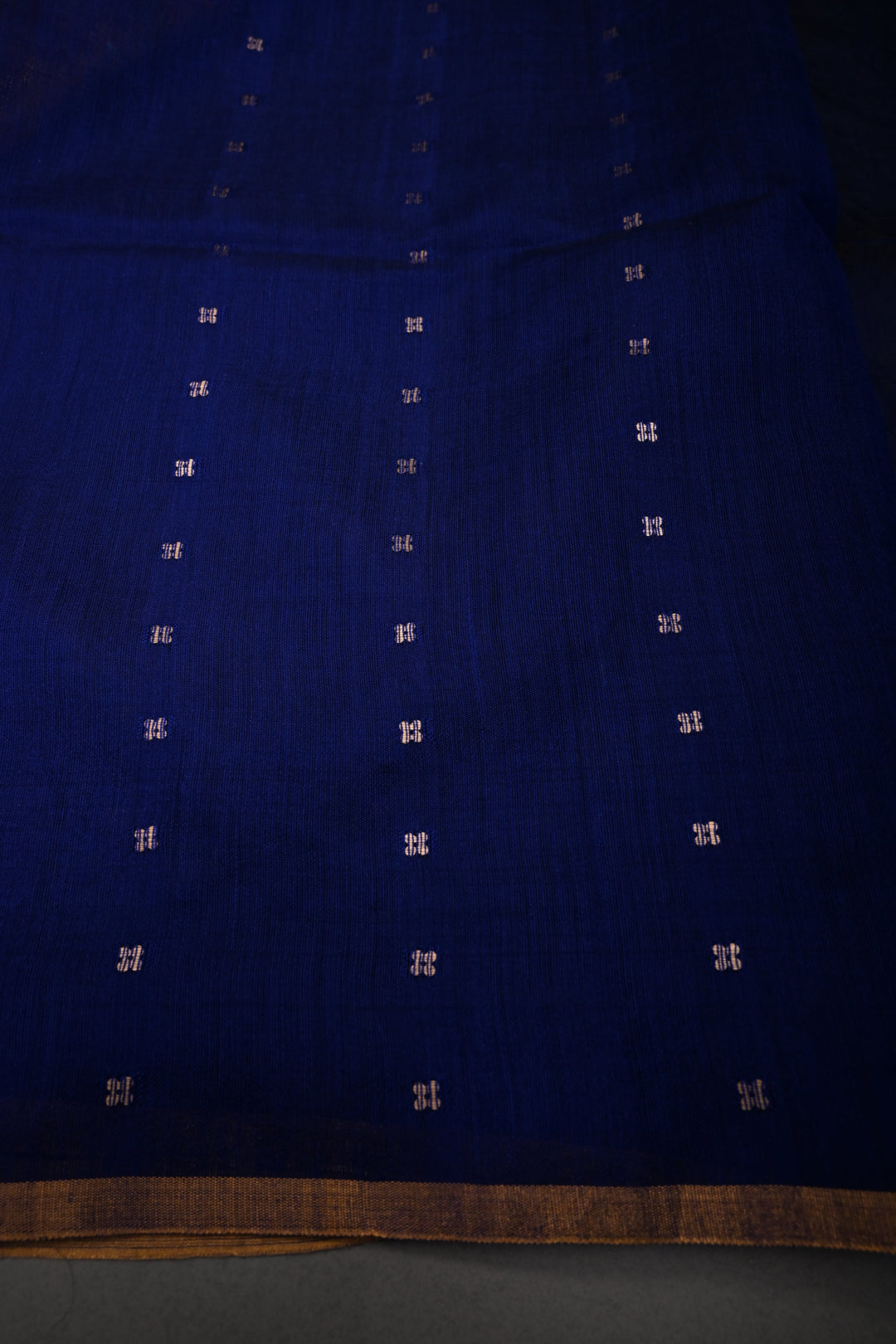 Navy Blue Muslin Silk Saree with Pocket Sequins and Minimal Zari Border | SILK MARK CERTIFIED | SHOBITAM