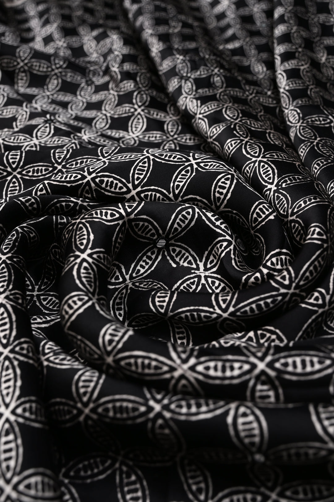 Black-White Authentic Hand Block Print on Modal Silk Saree with Hand Embellished Tikki work and Border | SHOBITAM