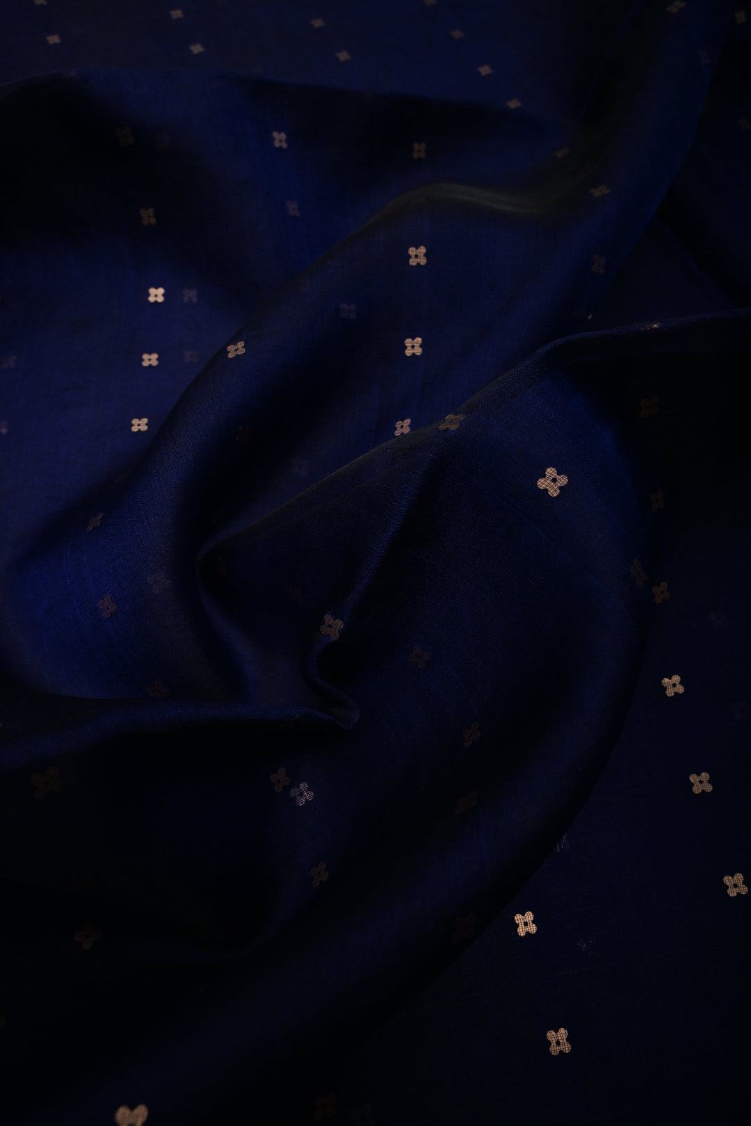 Navy Blue Muslin Silk Saree with Pocket Sequins and Minimal Zari Border | SILK MARK CERTIFIED | SHOBITAM