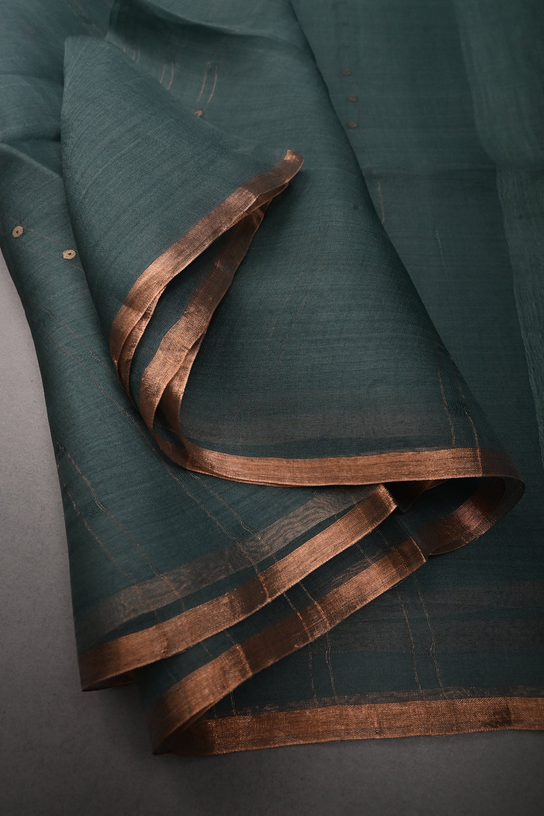 Dusty Sage Green Muslin Silk Saree with Pocket Sequins and Matka Pallu | SILK MARK CERTIFIED | SHOBITAM