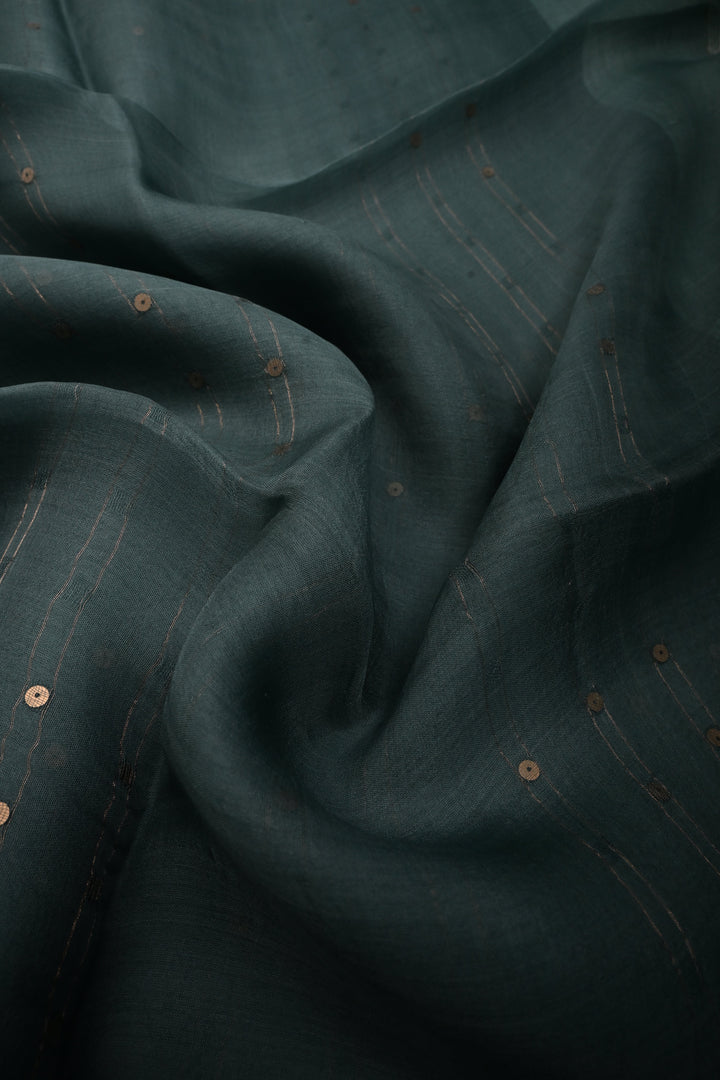 Dusty Sage Green Muslin Silk Saree with Pocket Sequins and Matka Pallu | SILK MARK CERTIFIED | SHOBITAM
