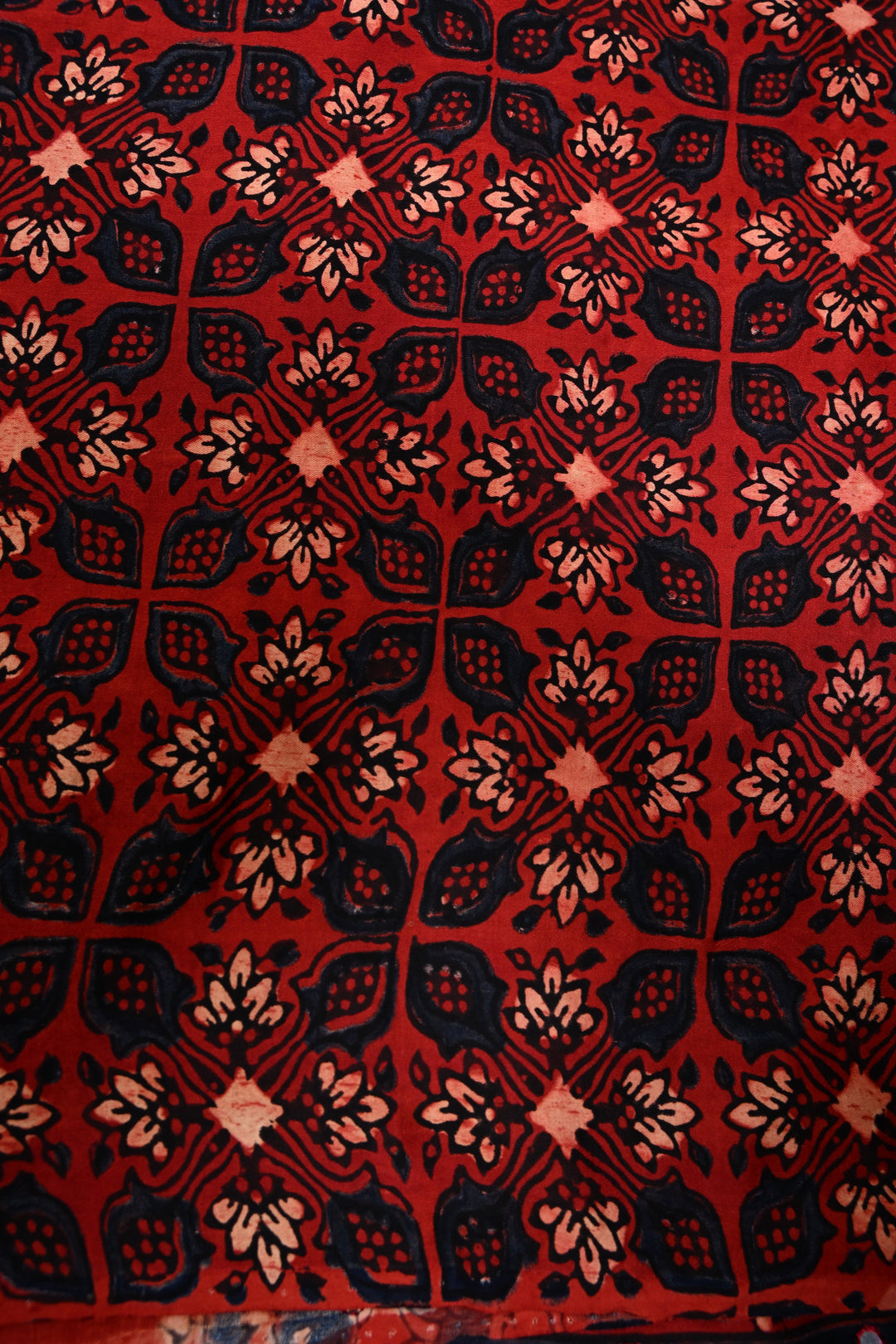 Blood Red Authentic Hand Block Print on Modal Silk Saree with Hand Embellished Tikki work and Border | SHOBITAM