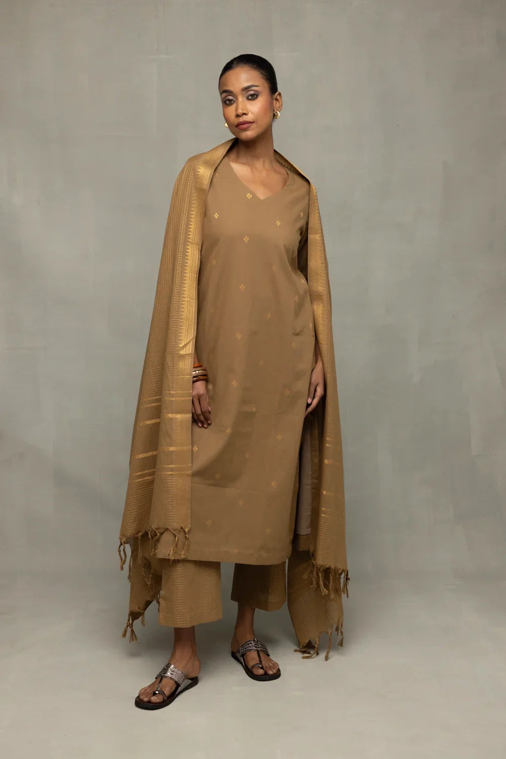 Damp Sand Kurta Set with Dupatta | SHOBITAM