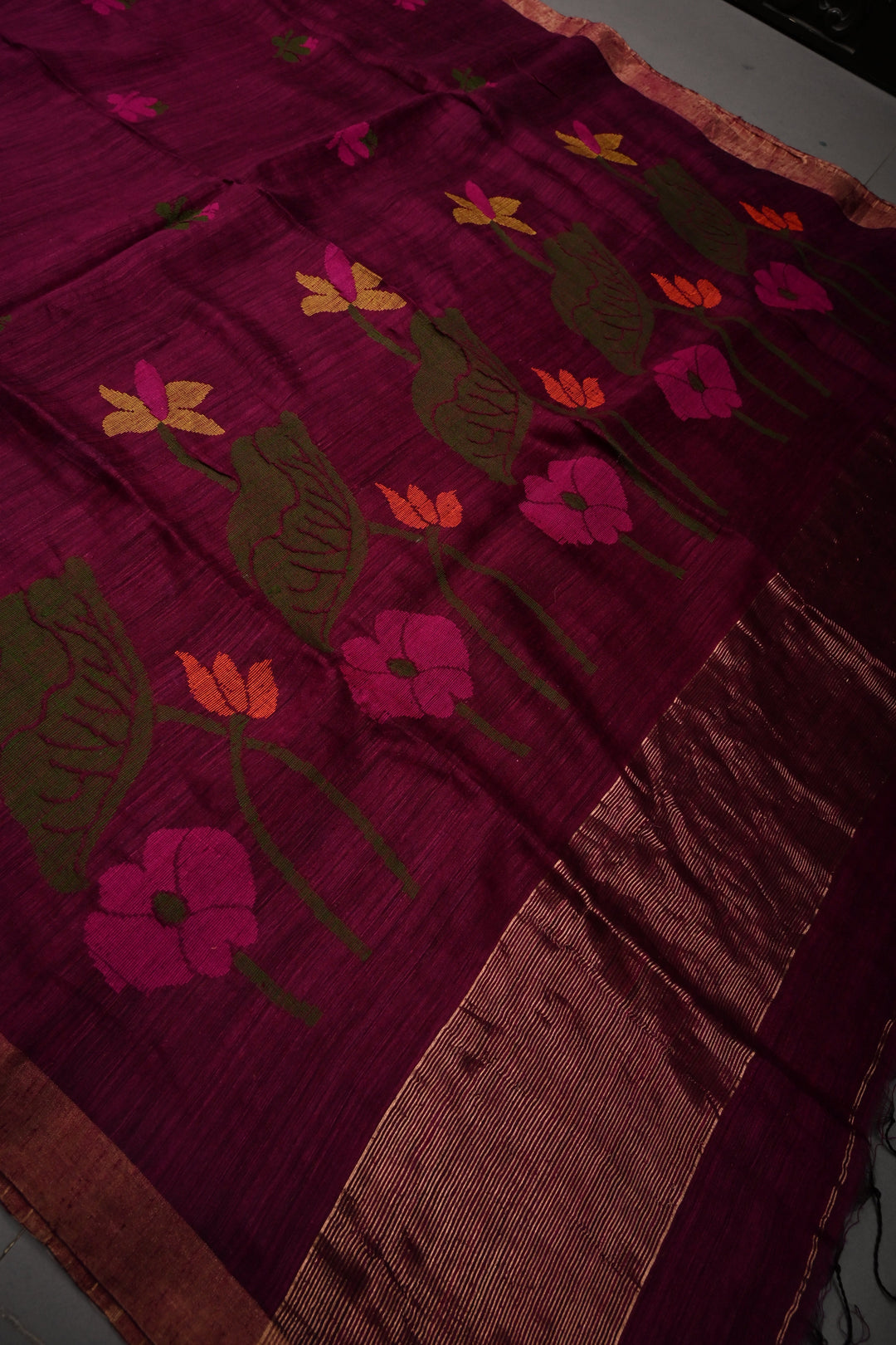 Magenta Matka Silk Saree with Jamdani Meenakari Weaving Buttas and Tissue Zari Border | SILK MARK CERTIFIED | SHOBITAM