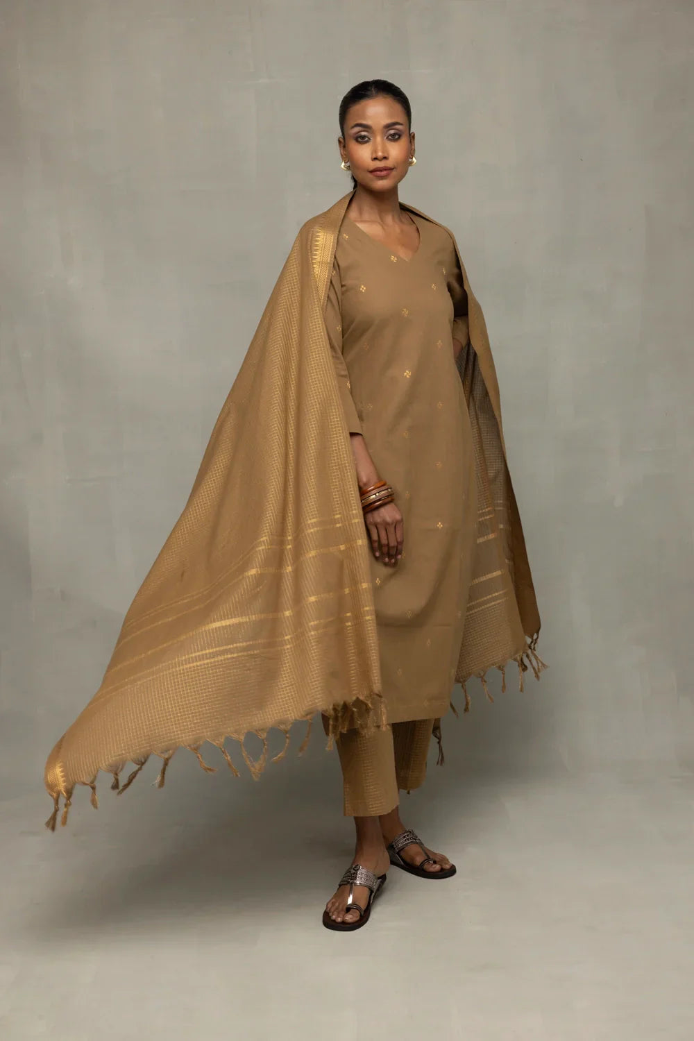 Damp Sand Kurta Set with Dupatta | SHOBITAM