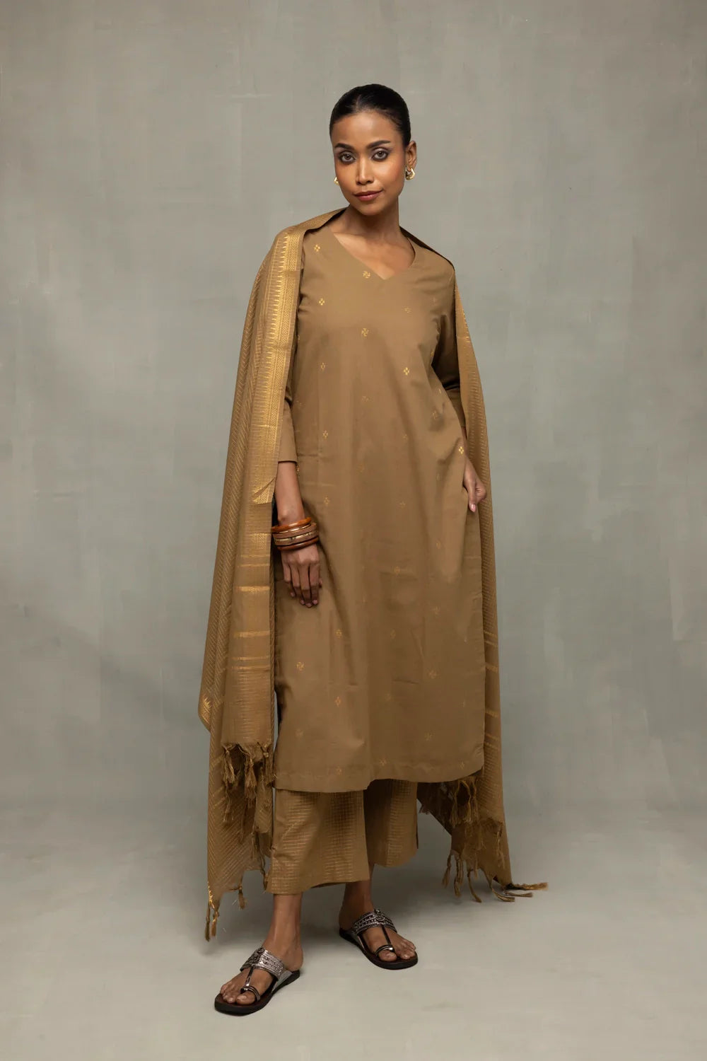 Damp Sand Kurta Set with Dupatta | SHOBITAM