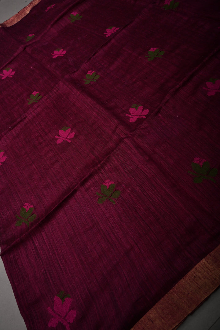 Magenta Matka Silk Saree with Jamdani Meenakari Weaving Buttas and Tissue Zari Border | SILK MARK CERTIFIED | SHOBITAM