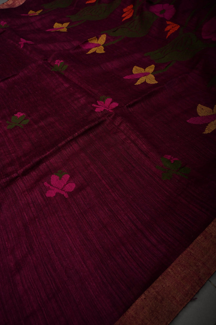 Magenta Matka Silk Saree with Jamdani Meenakari Weaving Buttas and Tissue Zari Border | SILK MARK CERTIFIED | SHOBITAM