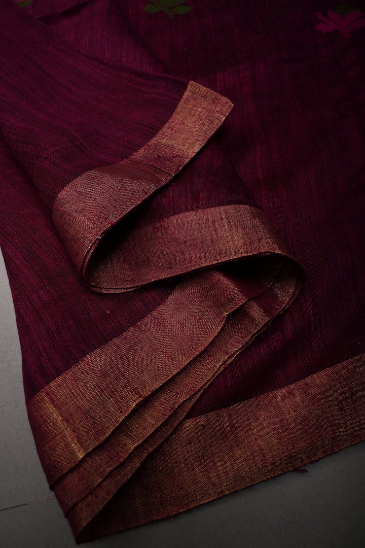 Magenta Matka Silk Saree with Jamdani Meenakari Weaving Buttas and Tissue Zari Border | SILK MARK CERTIFIED | SHOBITAM