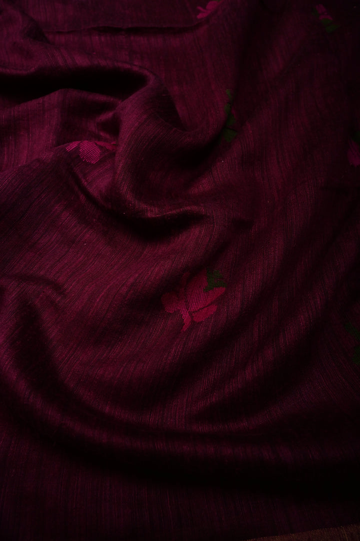Magenta Matka Silk Saree with Jamdani Meenakari Weaving Buttas and Tissue Zari Border | SILK MARK CERTIFIED | SHOBITAM