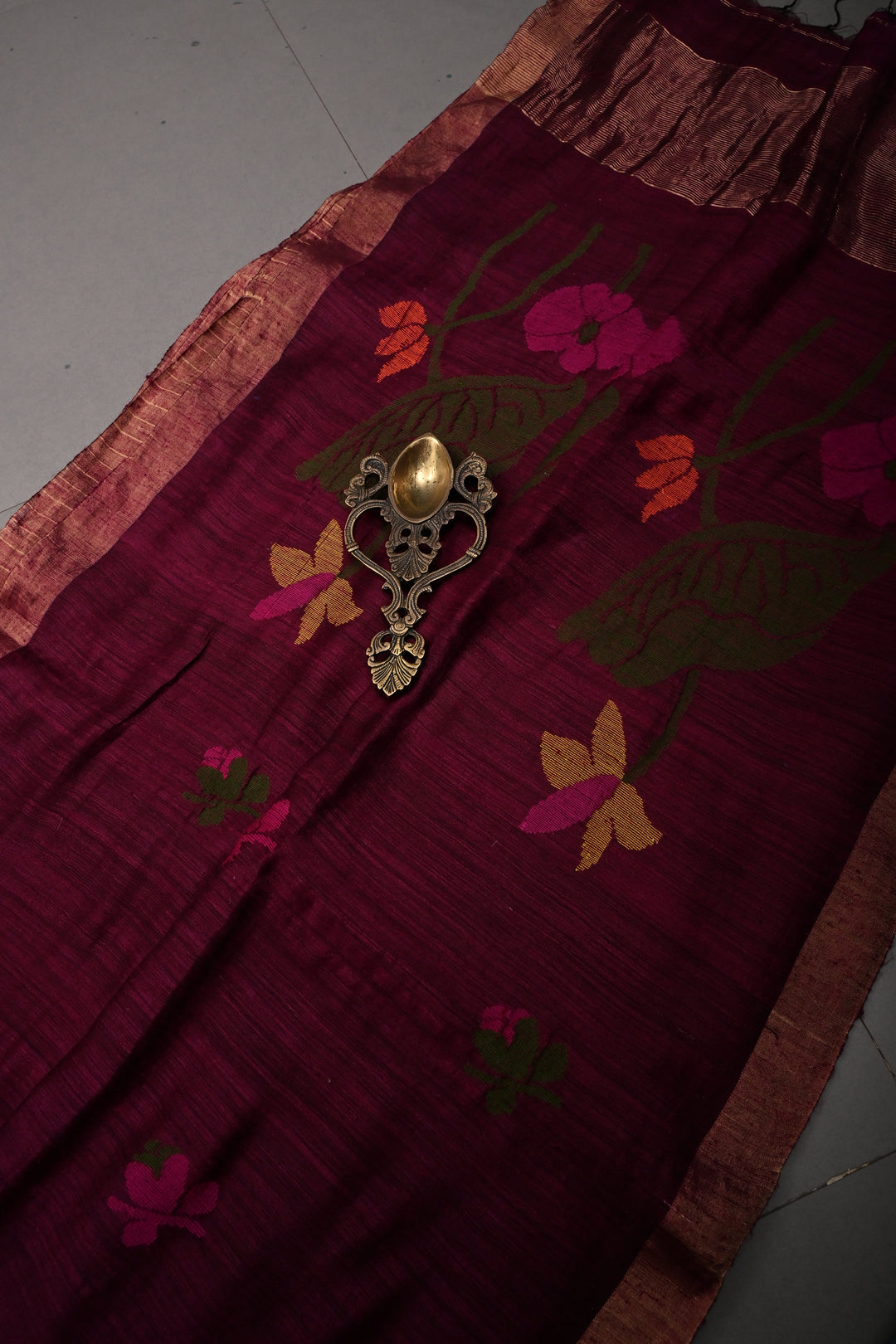 Magenta Matka Silk Saree with Jamdani Meenakari Weaving Buttas and Tissue Zari Border | SILK MARK CERTIFIED | SHOBITAM