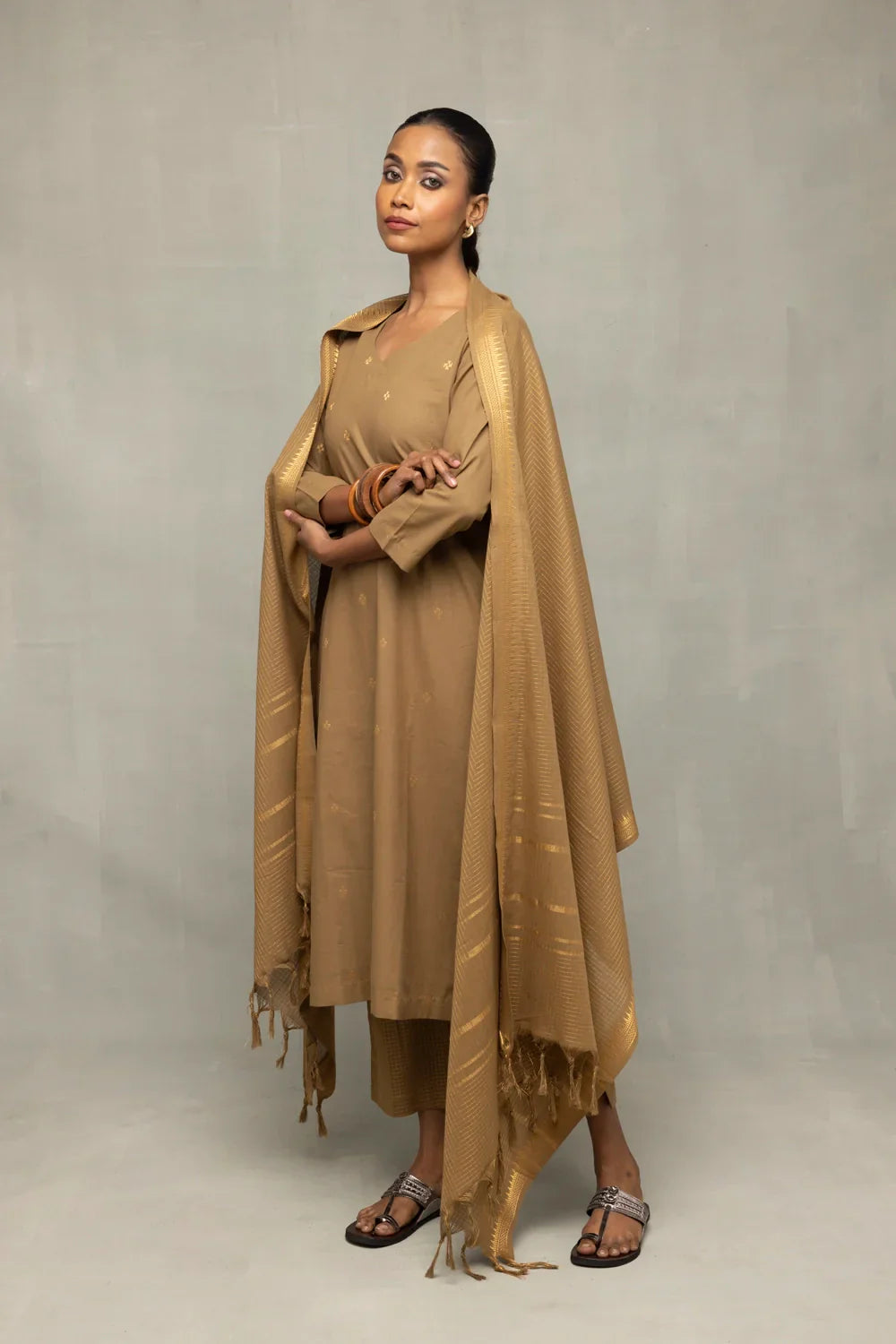 Damp Sand Kurta Set with Dupatta | SHOBITAM