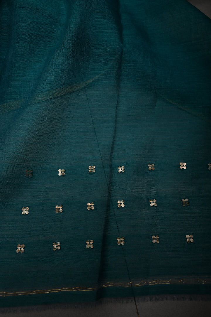 Rama Green Muslin Silk Saree with Pocket Sequins and Paithani Style Pallu | SILK MARK CERTIFIED | SHOBITAM