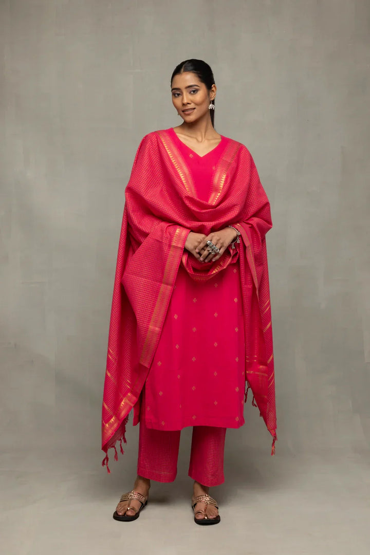 Pink Radiance South Cotton Kurta Set | SHOBITAM