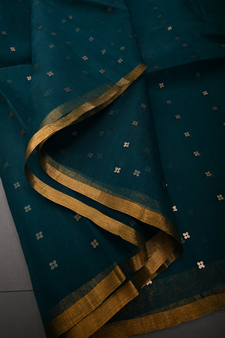 Rama Green Muslin Silk Saree with Pocket Sequins and Paithani Style Pallu | SILK MARK CERTIFIED | SHOBITAM