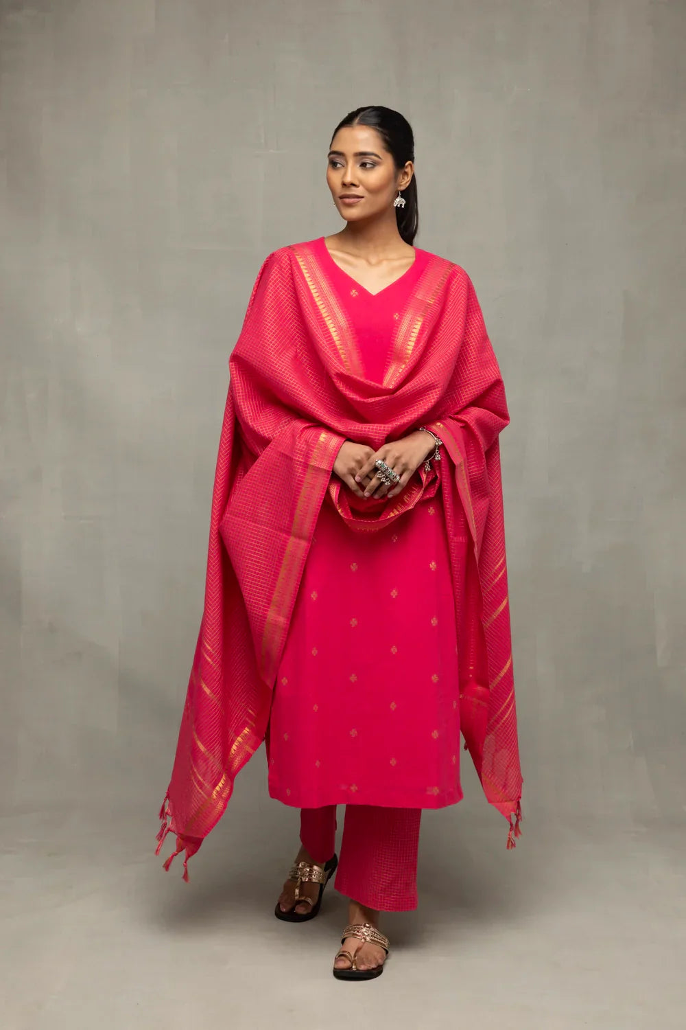 Pink Radiance South Cotton Kurta Set | SHOBITAM