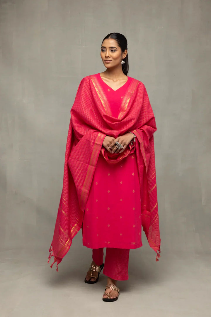 Pink Radiance South Cotton Kurta Set | SHOBITAM