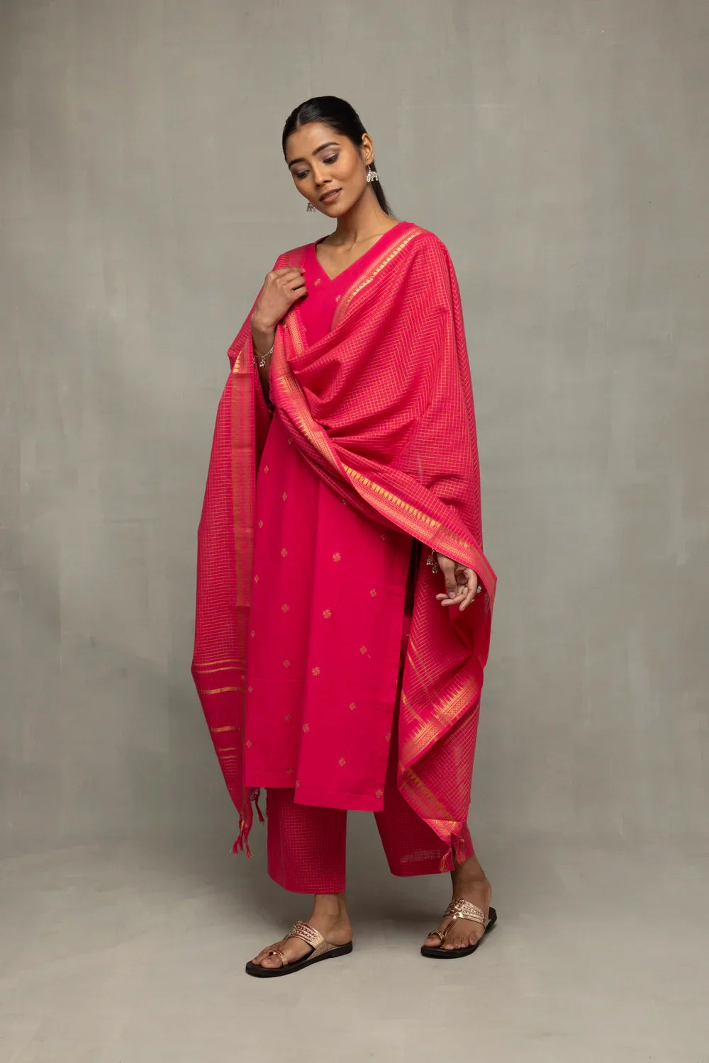 Pink Radiance South Cotton Kurta Set | SHOBITAM