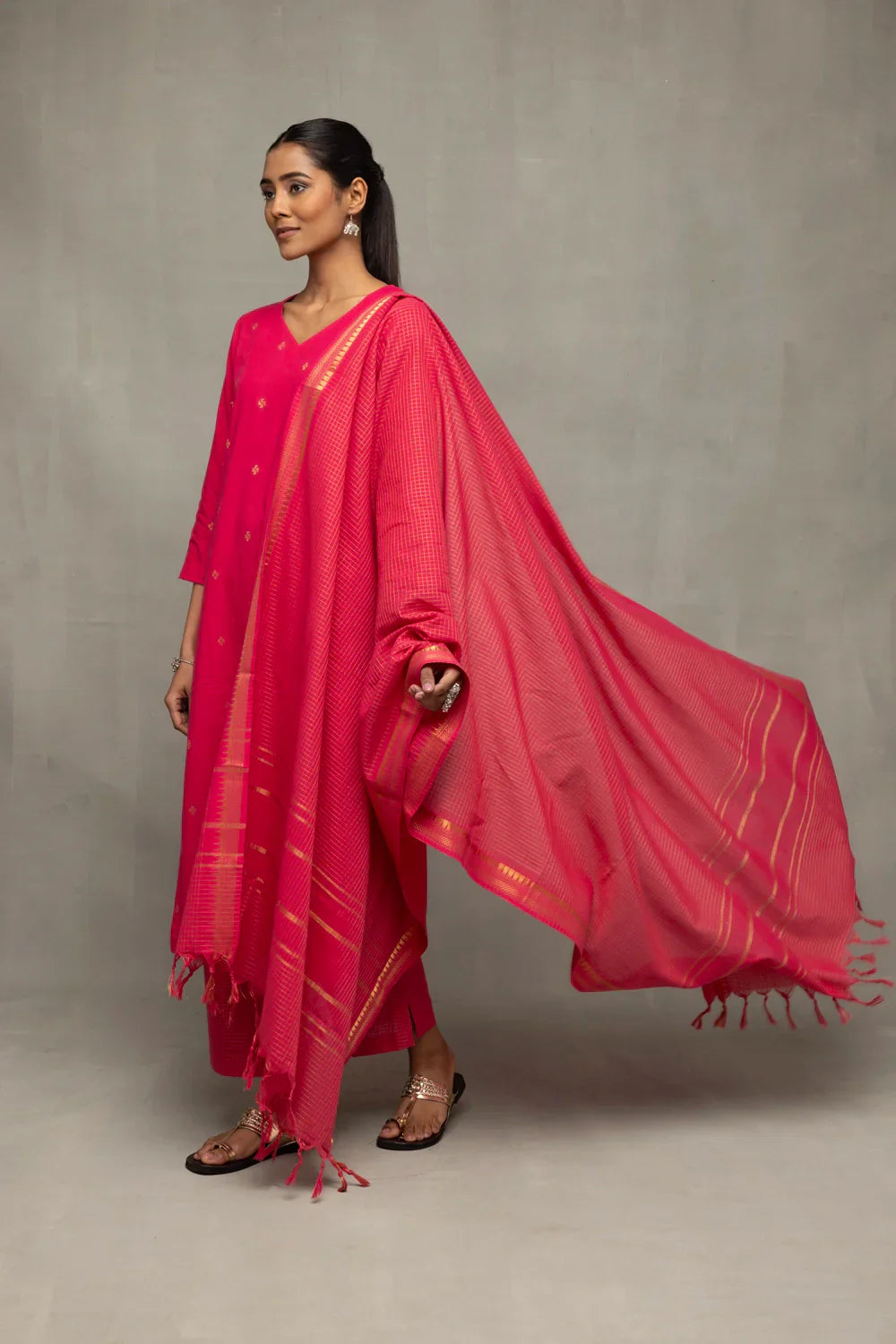 Pink Radiance South Cotton Kurta Set | SHOBITAM