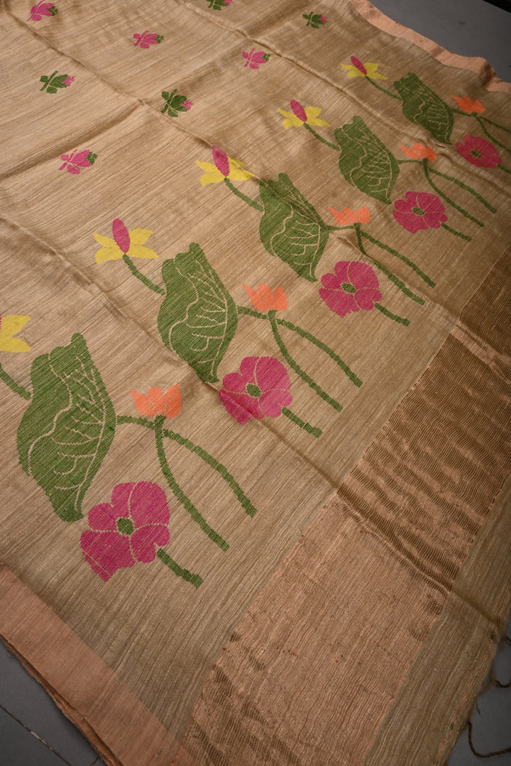 Kora Color Matka Silk Saree with Jamdani Meenakari Weaving Buttas and Muted Tissue Zari Border | SILK MARK CERTIFIED | SHOBITAM