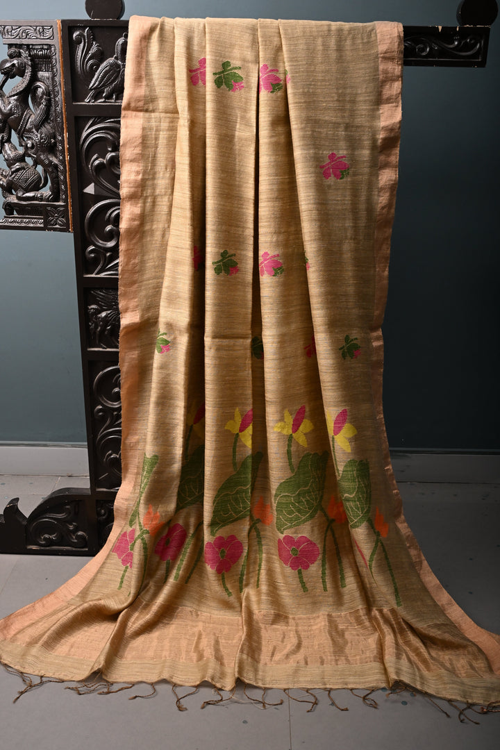 Kora Color Matka Silk Saree with Jamdani Meenakari Weaving Buttas and Muted Tissue Zari Border | SILK MARK CERTIFIED | SHOBITAM