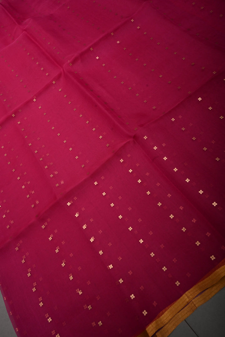 Rani Pink Muslin Silk Saree with Pocket Sequins and Paithani Style Pallu | SILK MARK CERTIFIED | SHOBITAM